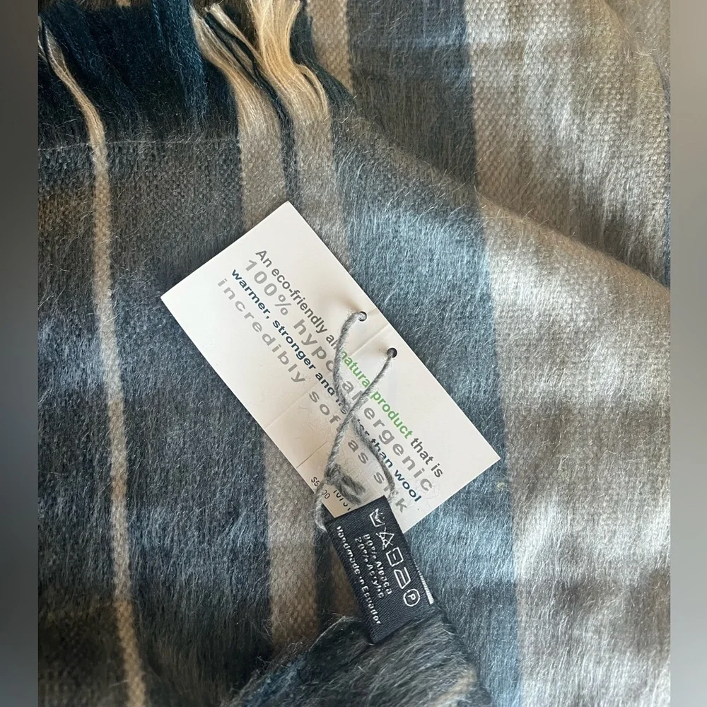 NEW Shupaca Argillite Alpaca Scarf Blue Gray Striped – 11”x78”